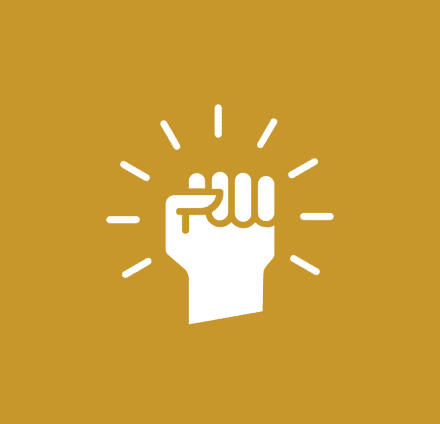 Raised fist icon with radiating lines.
