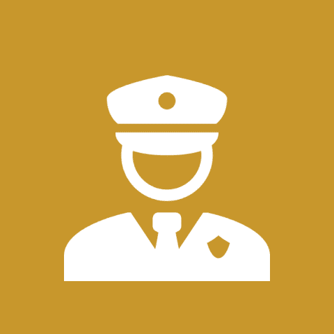 Police officer icon on yellow background.
